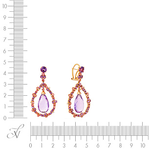 Серьги с турмалином, аметистами и бриллиантами из красного золота
