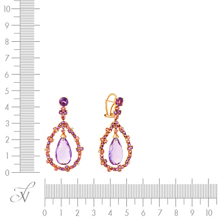 Серьги из красного золота с аметистами, бриллиантами