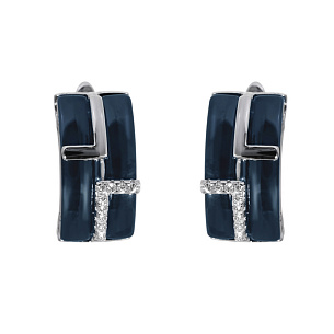 Серьги с английским замком из серебра с цирконием и керамикой