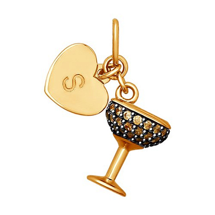 Подвеска из серебра с позолотой, фианитом