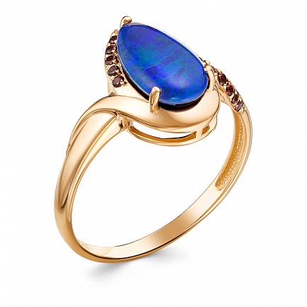 Кольцо из красного золота с гранатами, опалом