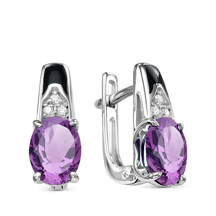 Серьги с английским замком из серебра с аметистами
