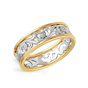 Кольцо обручальное из желтого золота с бриллиантом