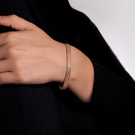 Цепь автомат из красного золота, плетение якорная четырехрядная бисмарк