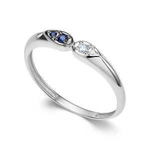 Кольцо из белого золота с бриллиантами, сапфиром