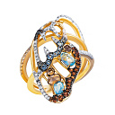 Кольцо из желтого золота с бриллиантами, раухтопазами