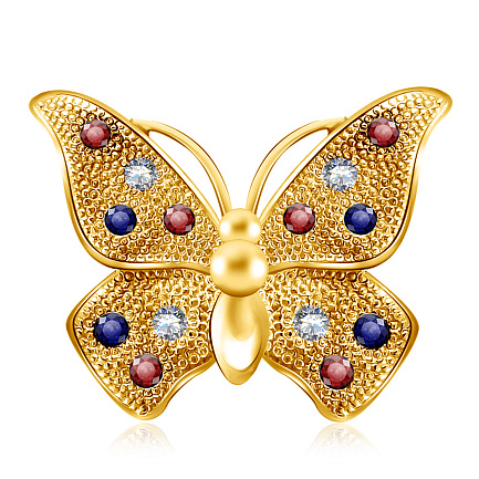 Золотая подвеска "Бабочка" с бриллиантами и сапфирами