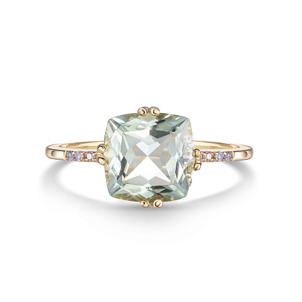 Кольцо из желтого золота с бриллиантами, аметистом