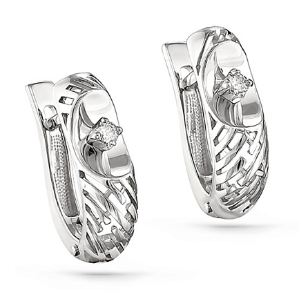 Серьги с английским замком из белого золота с бриллиантами