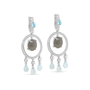 Серьги с английским замком из серебра с лунными камнями