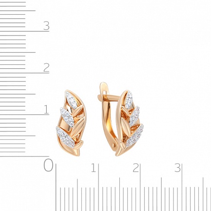 Серьги с английским замком из красного золота с фианитом