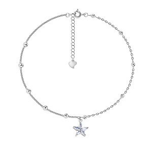 Браслет на ногу декоративный из серебра с фианитом