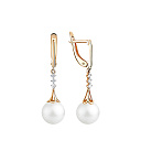 Серьги с английским замком из красного золота с жемчугом