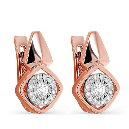 Серьги с английским замком из красного золота с бриллиантами