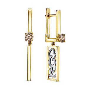 Серьги с английским замком из желтого золота с бриллиантом