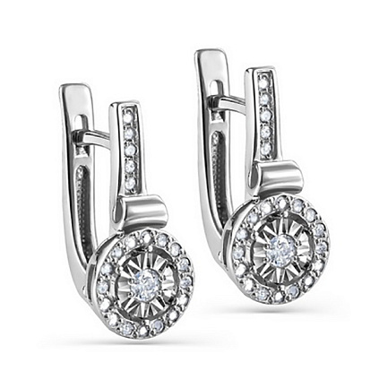 Серьги с английским замком из белого золота с бриллиантами