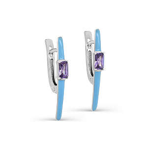 Серьги с английским замком из серебра с фианитом