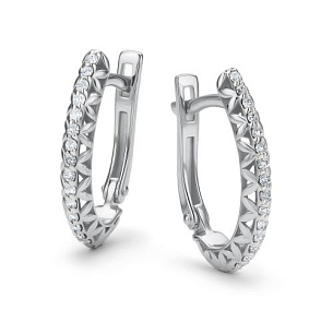 Серьги с английским замком из белого золота с бриллиантом