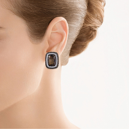 Серьги из желтого золота с бриллиантами, раухтопазами