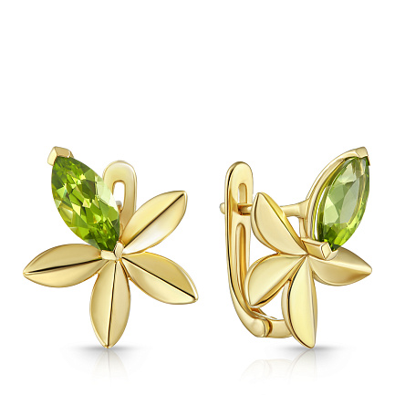 Серьги с английским замком из желтого золота с хризолитами