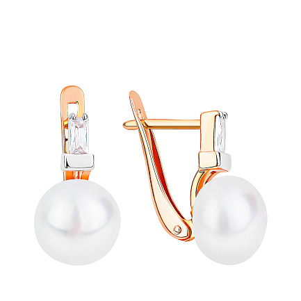 Серьги с английским замком из красного золота с жемчугом