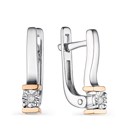 Серьги с английским замком из серебра с бриллиантами