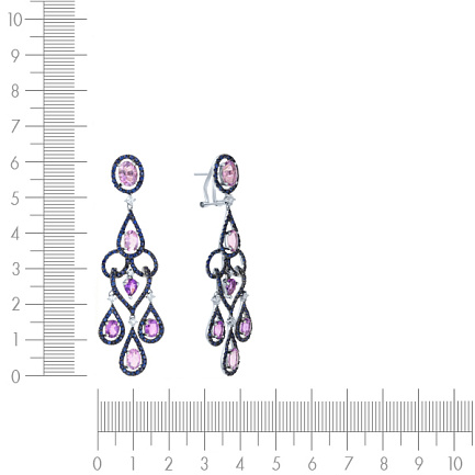 Серьги из белого золота с аметистами, бриллиантами