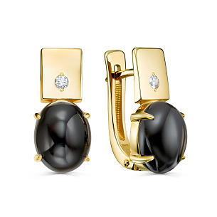 Серьги с английским замком из желтого золота с ониксом