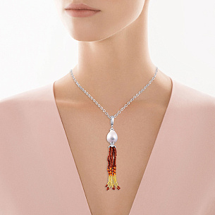 Подвеска из серебра с цитрином, авантюрином и жемчугом