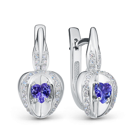 Серьги из белого золота с бриллиантами, танзанитами