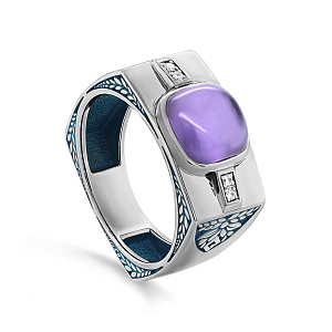 Кольцо из серебра с ситалом, фианитами