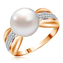 Кольцо из красного золота с жемчугом, фианитом
