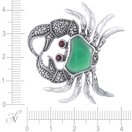 Брошь из серебра с агатом, гранатом