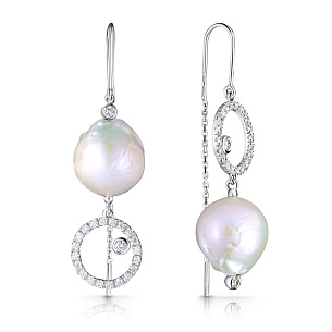 Серьги Продевки из белого золота с бриллиантами и жемчугом