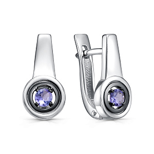 Серьги с английским замком из серебра с танзанитами