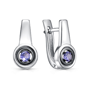 Серьги с английским замком из серебра с танзанитом