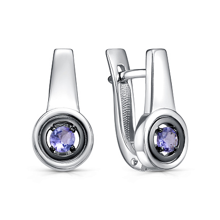 Серьги с английским замком из серебра с танзанитами