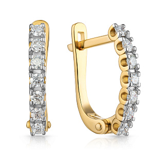 Серьги с английским замком из желтого золота с бриллиантами