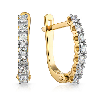 Серьги с английским замком из желтого золота с бриллиантом