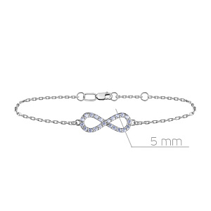 Браслет декоративный из белого золота с фианитом, плетение якорное