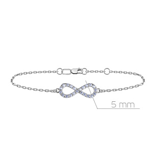 Браслет декоративный из белого золота с фианитом, плетение якорное