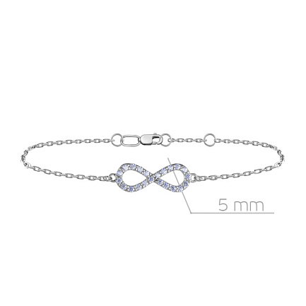Браслет декоративный из белого золота с фианитом, плетение якорное