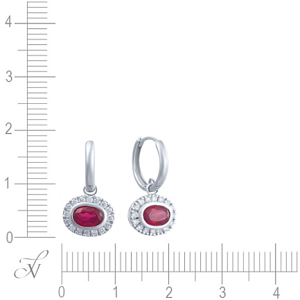 Серьги из белого золота с бриллиантами, рубинами