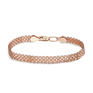 Браслет автомат из красного золота, плетение якорная четырехрядная бисмарк