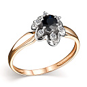 Кольцо из красного золота с бриллиантами, сапфиром