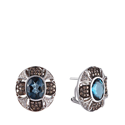 Серьги из белого золота с бриллиантами, топазами