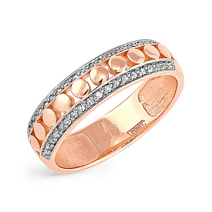 Кольцо обручальное из красного золота с бриллиантами