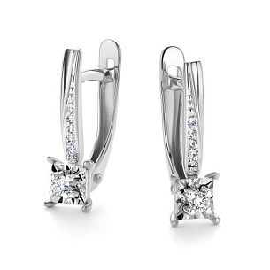 Серьги с английским замком из белого золота с бриллиантами