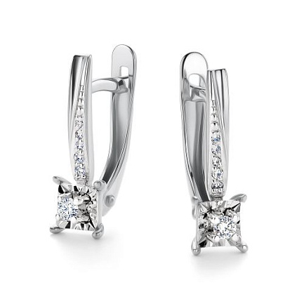 Серьги с английским замком из белого золота с бриллиантами