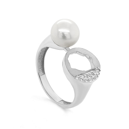 Кольцо из серебра с жемчугом, фианитами